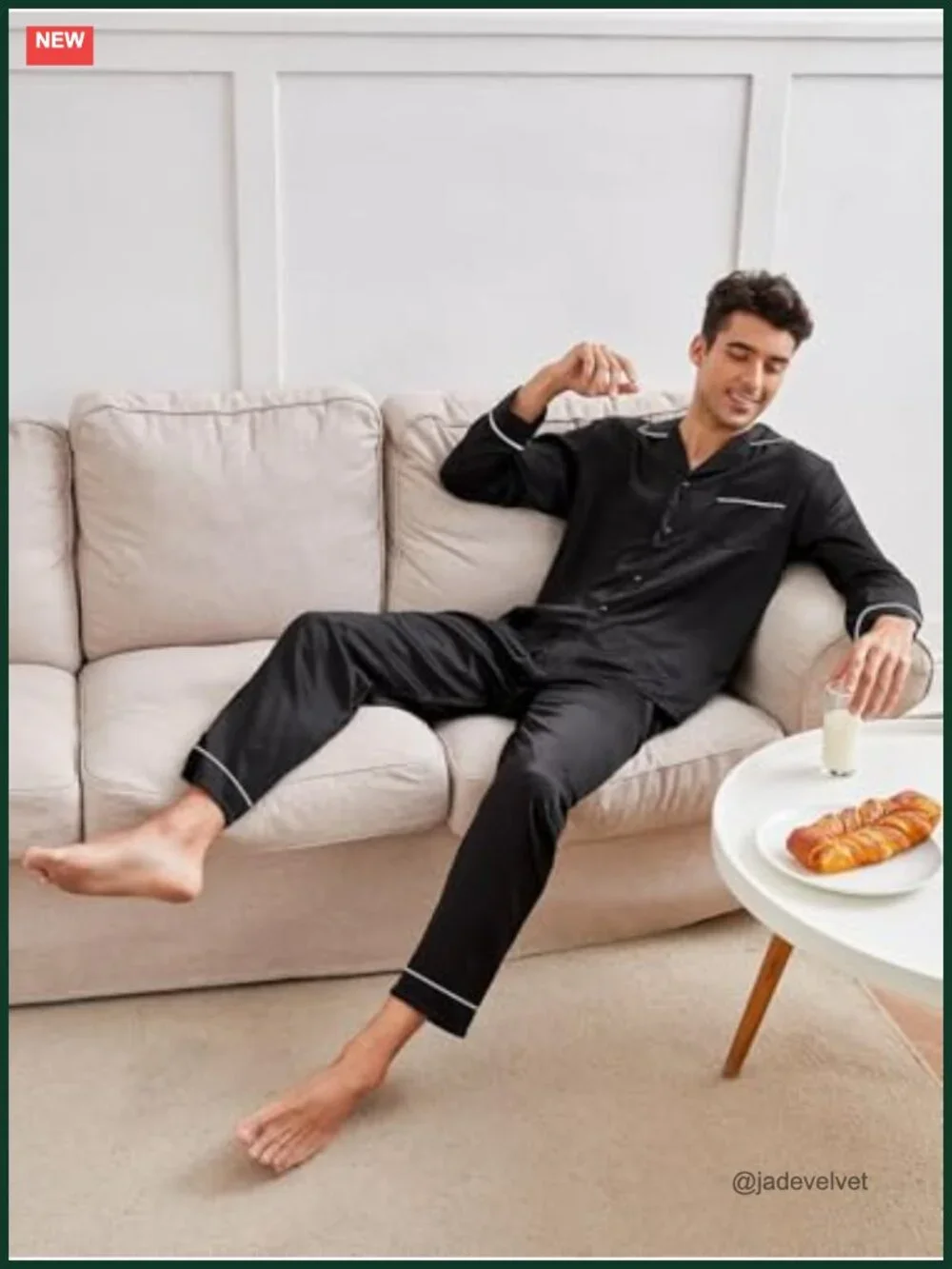 Men's Silk Pajama Set Long Sleeve Button Down Sleepwear with Pants